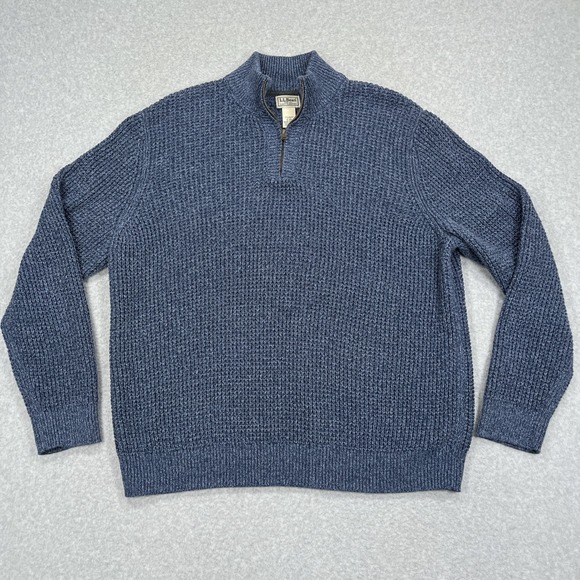 L.L. Bean Other - LL Bean Organic Cotton Waffle Sweater Mens XL Blue Fisherman 1/4 Zip Pullover